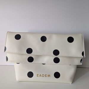 Eadem White Polka Dot Foldover Clutch with Dust bag